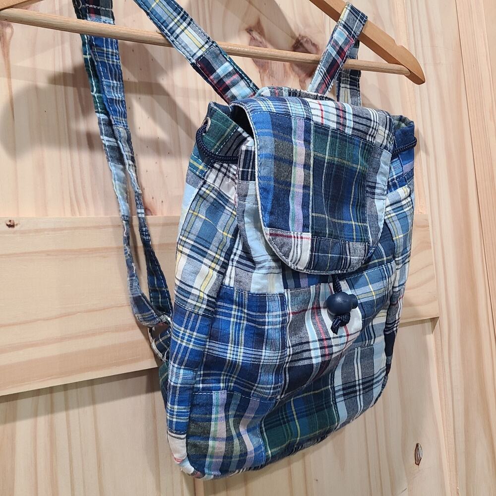 Thomas Bates Blue Patchwork Plaid Mini Backpack P… - image 2